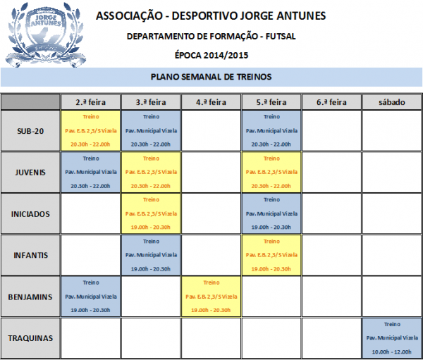 Plano Semanal de Treinos já pode ser consultado